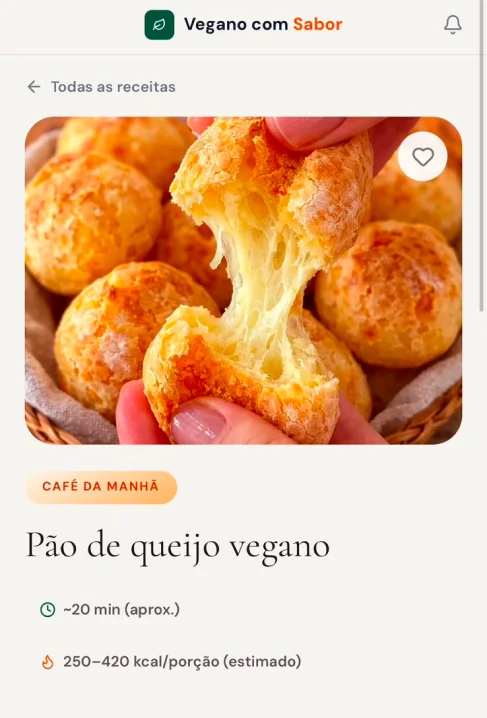 Print do app: receita aberta