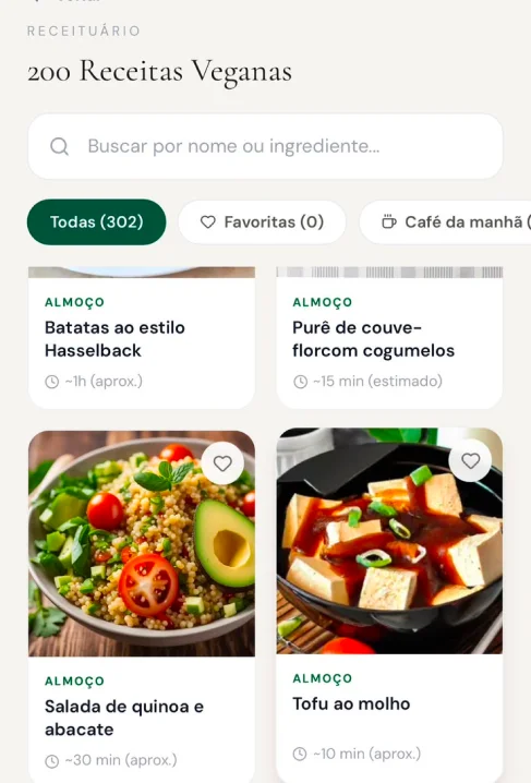 Print do app: receitas de almoço